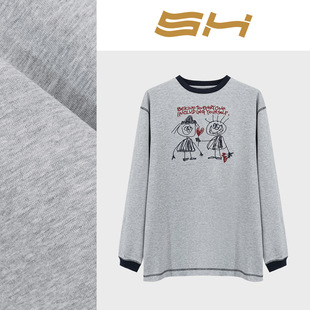 复古刺绣长T T恤女装 B023 简约字母印花长袖 上衣 25年早春新款