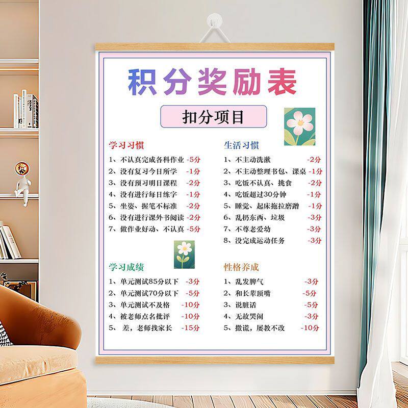 小学生积分奖励表儿童学习激励挂图家庭作业检查表学习习惯养成