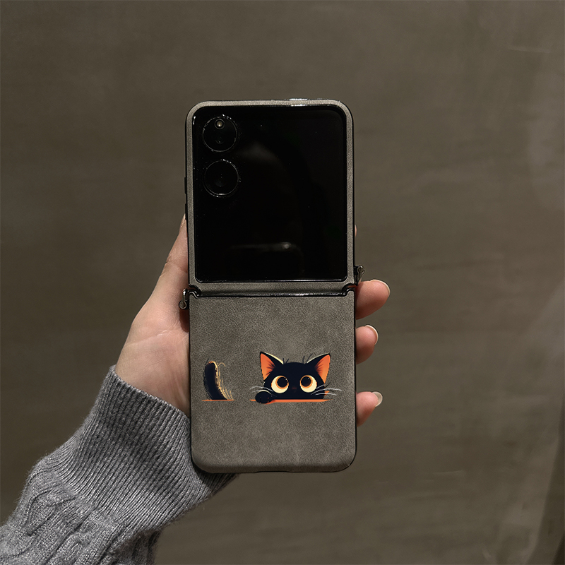 可爱黑猫新款适用华为purax折叠小米mixflip2手机壳摩托罗拉Razr60防摔荣耀MagicV轻奢三星Z45/7FE高级OPPON3