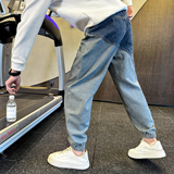 冬季加绒牛仔裤男士拼接修身束脚裤C207-7S708-P75控105加绒P85，男装牛仔裤，电商C207