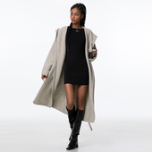 女秋冬慵懒加厚长款 高克重连帽羊毛开衫 毛衣外套 第十四行诗 ABMY