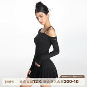 ABMY 显瘦单肩吊带散摆短裙 修身 不对称斜肩长袖 连衣裙女2025新款