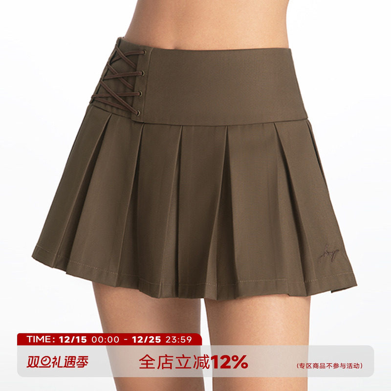 美式复古绑带百褶裙女