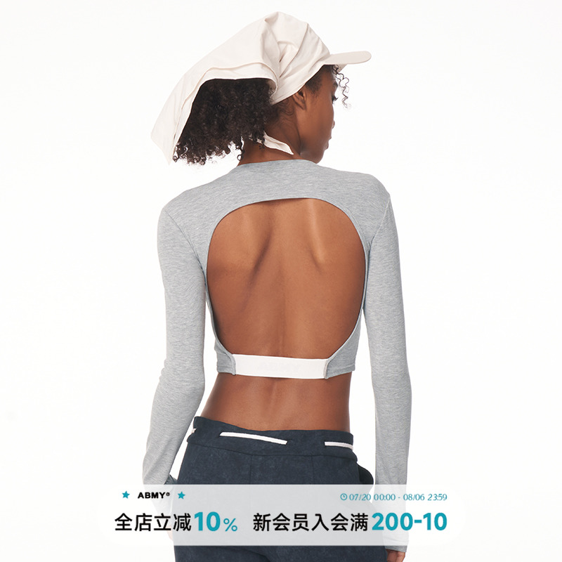 noBra by ABMY 美式性感露背内搭上衣女带胸垫运动长袖T恤打底衫