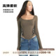 连体衣女秋冬复古辣妹绑带T恤内搭修身 ABMY 方领高弹长袖 打底上衣
