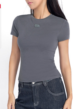 ABMY 天丝正肩短袖T恤美式辣妹复古休闲修身显瘦简约百搭磨毛上衣