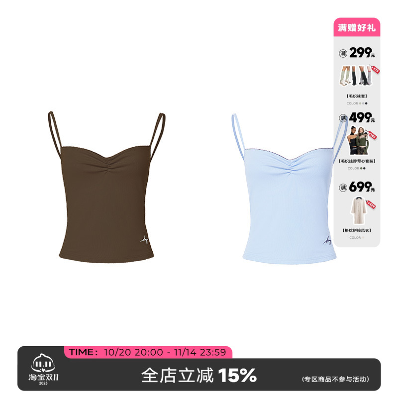noBra by ABMY 辣妹蕾丝拼接吊带背心百搭带胸垫修身显瘦内搭上衣