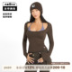 T恤女打底修身 ABMY 辣妹撞色三角杯自带胸垫叠穿长袖 两件套上衣