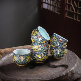 六个装中式复古双层杯黄海浪小号杯子不烫手65毫升陶瓷茶杯单杯子