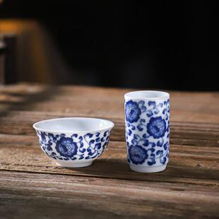 青花瓷闻香杯品茗杯套组功夫茶具对杯小号高白瓷中式复古单杯