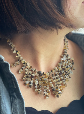 虎眼黄晶小碎石铁丝手编短款项链锁骨链线绳碎石扣头项链02福利价