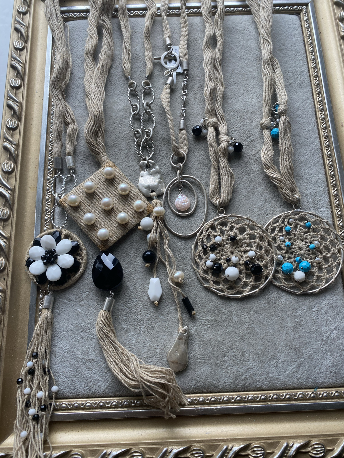 青岛饰品淡水珍珠石头麻绳项链不退不换 03