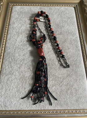 青岛饰品黑色小米珠红碧玉石流苏项链不退换 5.61