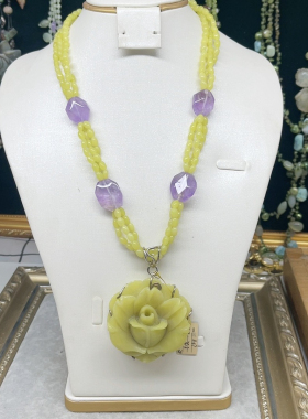 925配件紫晶黄灵石雕花镶嵌多层质感长款项链老货氧化不退换5.78