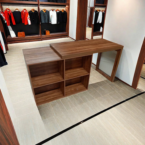 木纹色伸缩中导台服装店免漆展示台商铺装饰柜摆件展台陈列流水台