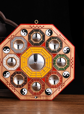 桃木雕刻八卦镜凸镜彩绘九宫八卦镜家用门口挂件凹凸平面摆件