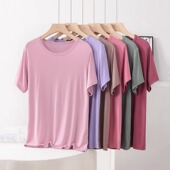 中老年莫代尔圆领短袖 T恤女夏薄款 外穿大码 妈妈装 显瘦上衣打底衫