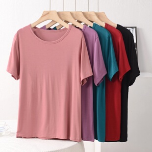 显瘦胖MM宽松上衣打底衫 可外穿莫代尔圆领短袖 大码 薄款 T恤女夏季