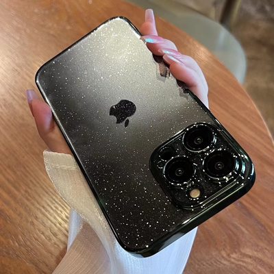 星空闪粉适用苹果14Promax手机壳新款暗紫色15透明硬壳iPhone14pro带镜头膜11电镀保护套Plus女奢华13P简约12