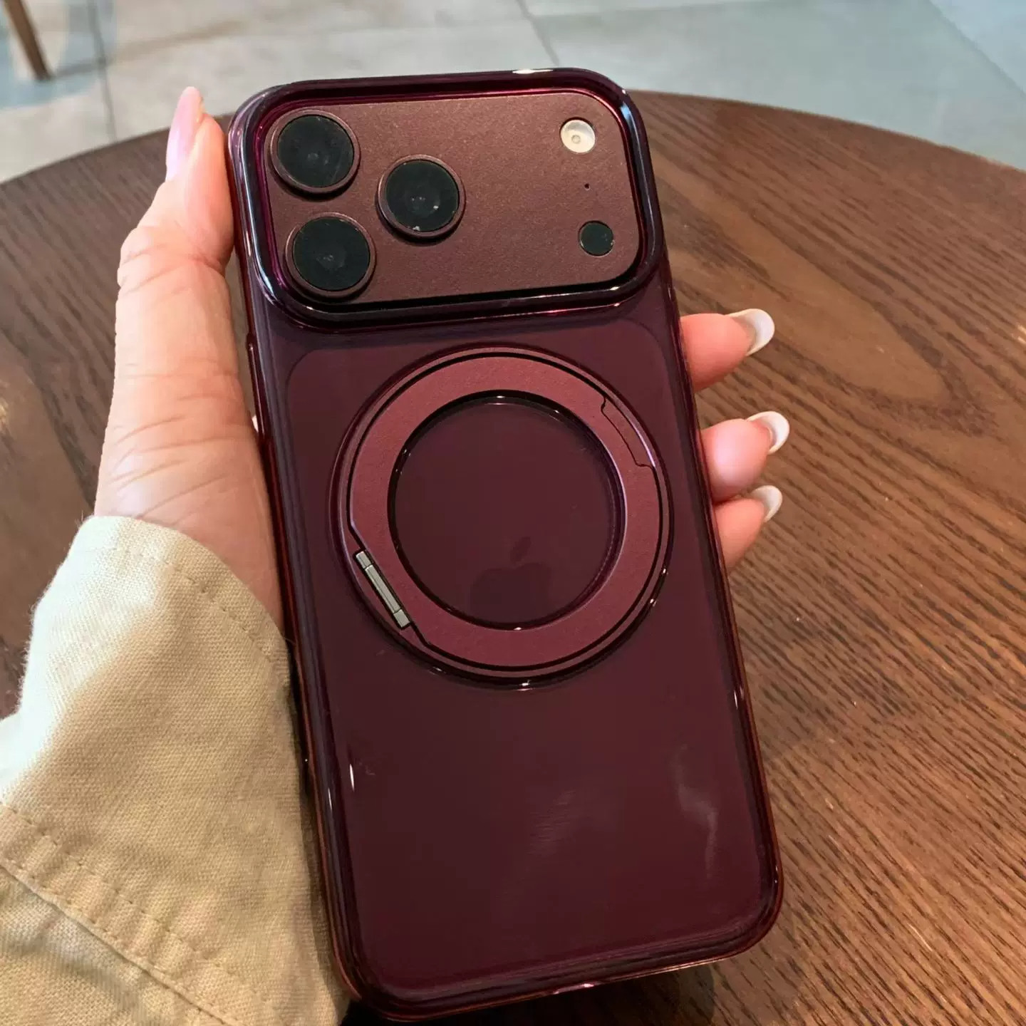 勃艮红360一体旋转支架苹果18Pro手机壳iPhone17promax超薄PC硬壳16promax高级透明不发黄15/15pro/15promax