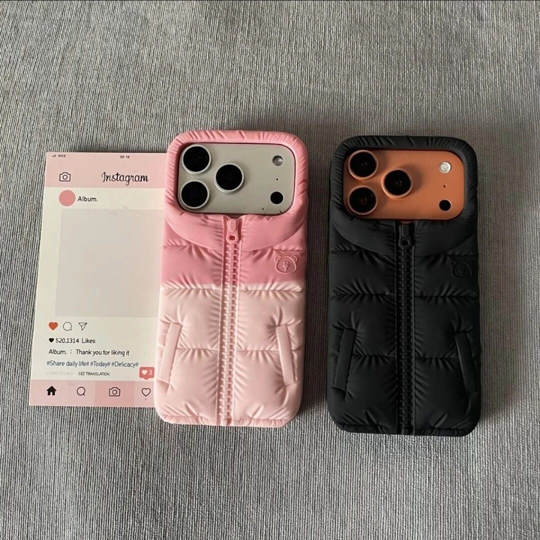 秋冬个性创意小熊羽绒服适用18promax手机壳苹果16新款iPhone17Pro硅胶13防摔14软壳15promax穿衣服的手机壳