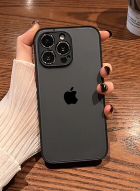 磨砂经典黑16适用iphone15苹果11手机壳透明防摔全包男女13promax硅胶14pro简约12por保护套XR/XS防指纹mini
