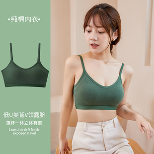 纯棉内衣女抹胸吊带美背固定胸垫无钢圈裹胸防走光运动背心式 文胸