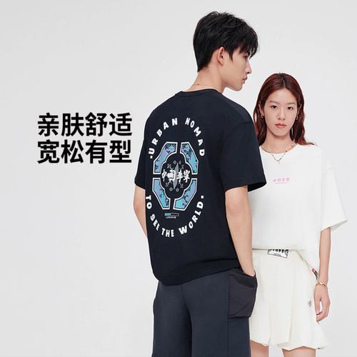 李宁男女同款宽松短袖2025秋季新款时尚潮流休闲文化衫AHSV597