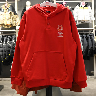 李宁男小大童2026春季 宽松亲肤舒适百搭套头连帽卫衣YWDW001 新款