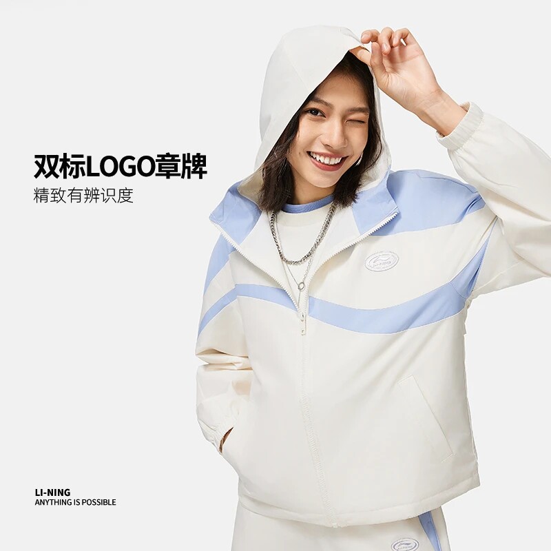 LI NING 2024 봄 신작 여성 자켓 스포츠 라이프 시리즈 후드 캐주얼 스포츠 윈드 브레이커 AFDU036