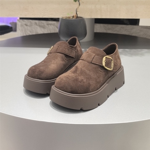 反绒皮勃肯鞋女厚底松糕皮带扣小个子显腿长女鞋厚底增高春季单鞋