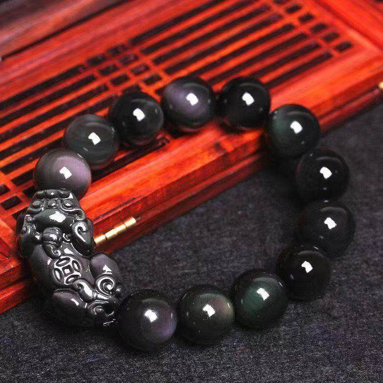 天然彩虹眼黑曜石貔貅手串男士女款黑色水晶珠串本命年招财饰品,饰品/流行首饰/时尚饰品新,黑曜石,淘宝优惠券,粉丝福利购,淘宝优惠卷
