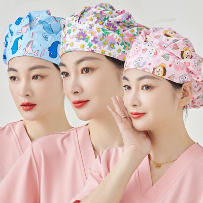 巧护士印花薄款透气长发工作帽