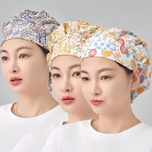 厨房炒菜煮饭防油烟护发帽女长发薄款全棉印花餐饮食品医护工作帽