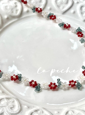 小众法式少女春日花朵串珠锁骨链