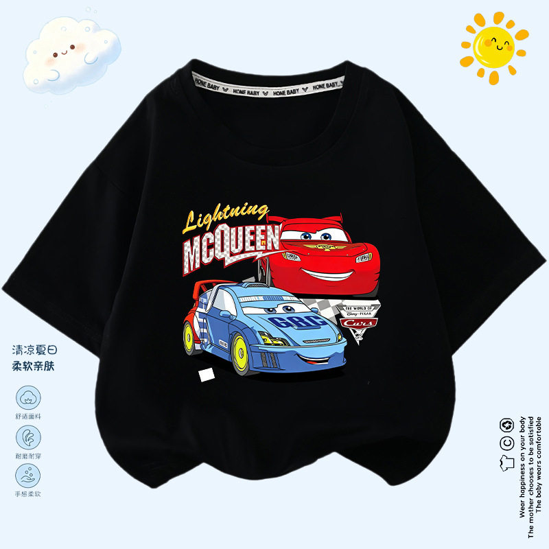 夏装儿童汽车总动员闪电麦昆短裤衣服男女童短袖休闲半袖纯棉上衣