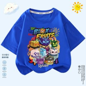 blox fruits游戏水果豹纹盒子短袖t恤夏装儿童衣服男孩半袖上衣潮