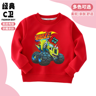 旋风战车队衣服儿童卫衣春秋新款男女童装圆领上衣卡通印花长袖衫