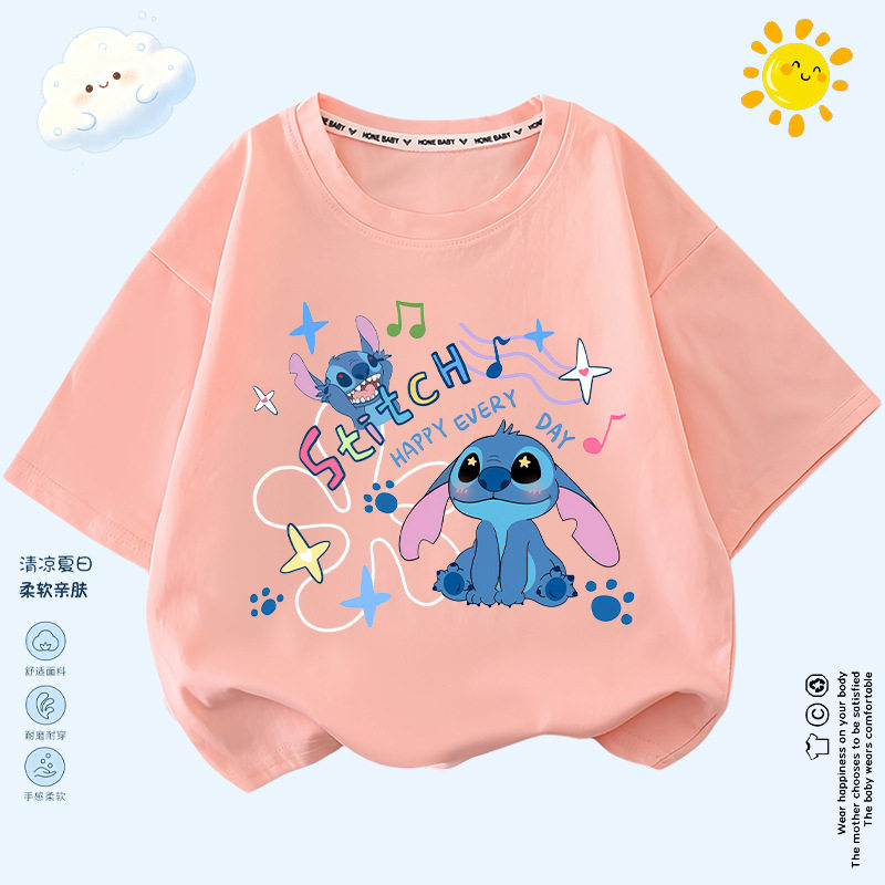 儿童夏装星际宝贝二次元史迪仔动漫夏季薄款短袖男女童周边上衣服