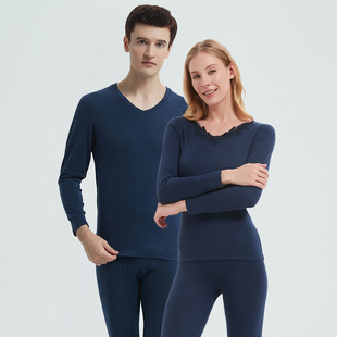 雪竹秋冬新女羊绒保暖内衣男莫代尔圆领套装厚秋衣裤23977/23978