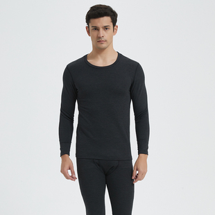 雪竹秋冬专柜同款新品羊毛保暖内衣男圆领套装中厚秋衣秋裤23017