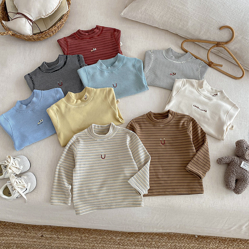 婴儿打底衫冬季加绒宝宝长袖T恤冬装保暖中小儿童德绒半高领上衣