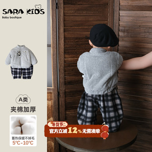 婴儿分体套装冬季男宝宝衣服冬装保暖小月龄棉衣外套卫裤两件套韩