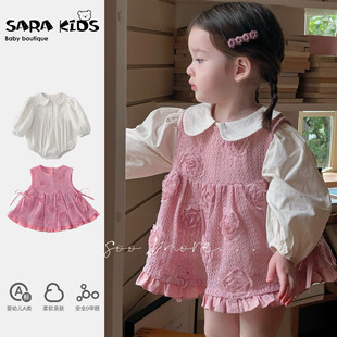 女宝宝春装洋气时髦套装超萌女童衣服春款小公主针织裙外出包屁衣