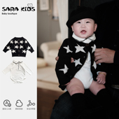 男宝宝纯棉线星星春季 套装 外套三角爬服两件套潮 针织开衫 婴儿春装