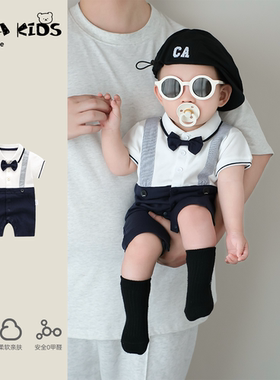 夏季周岁男宝宝礼服新款小少爷帅气2026夏装洋气百天幼儿生日爬服