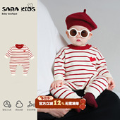 婴儿秋冬新款 连体衣冬季 宝宝衣服新生儿满月红色喜庆针织爬服超萌