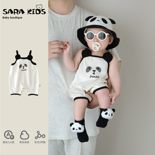 婴儿吊带连体衣夏季薄款婴幼儿夏天衣服超萌可爱满月宝宝纯棉哈衣
