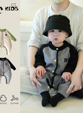 婴儿衣服秋冬毛衣爬服满月宝宝冬装连体衣外套洋气婴幼儿外出爬服