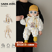 婴儿连体衣秋冬外出服小月龄超萌男宝宝婴幼儿衣服冬季 加绒爬爬服